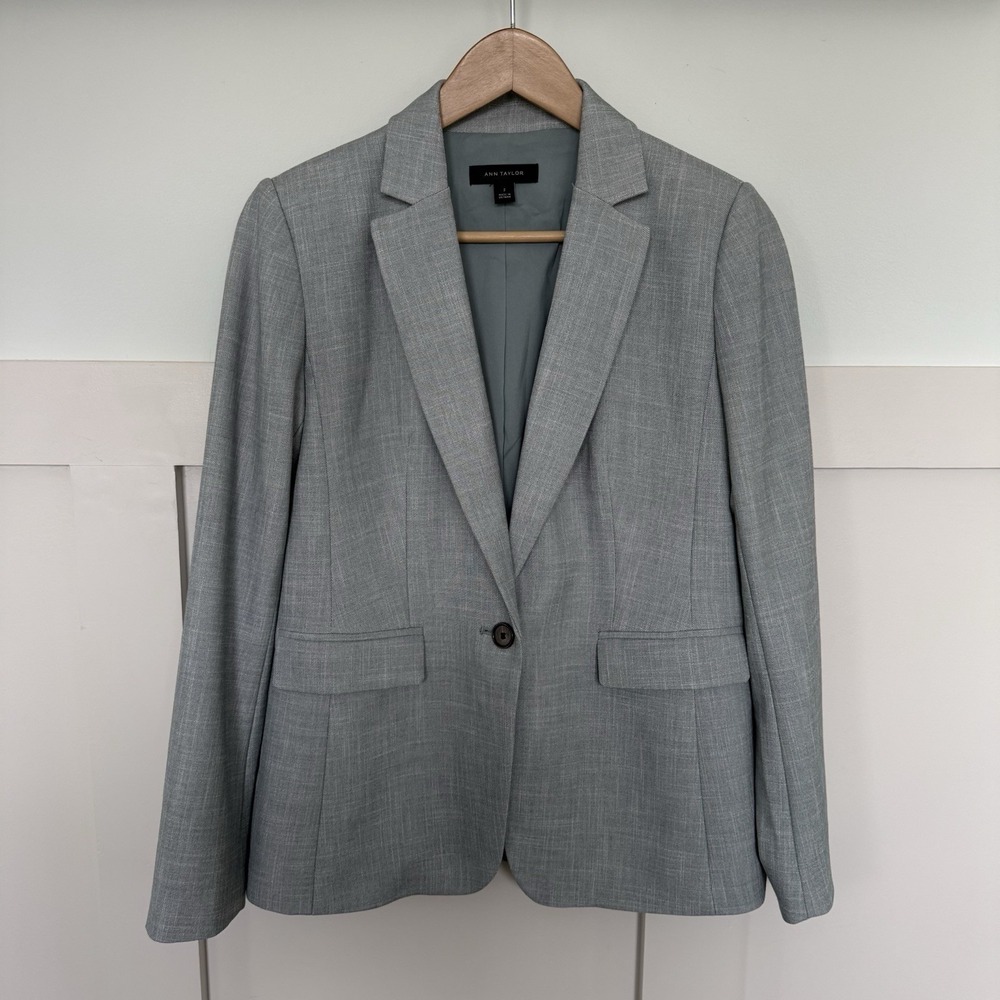 Ann Taylor Blazer Size 2 Dusty Blue Office Career Business Casual Preppy Classic